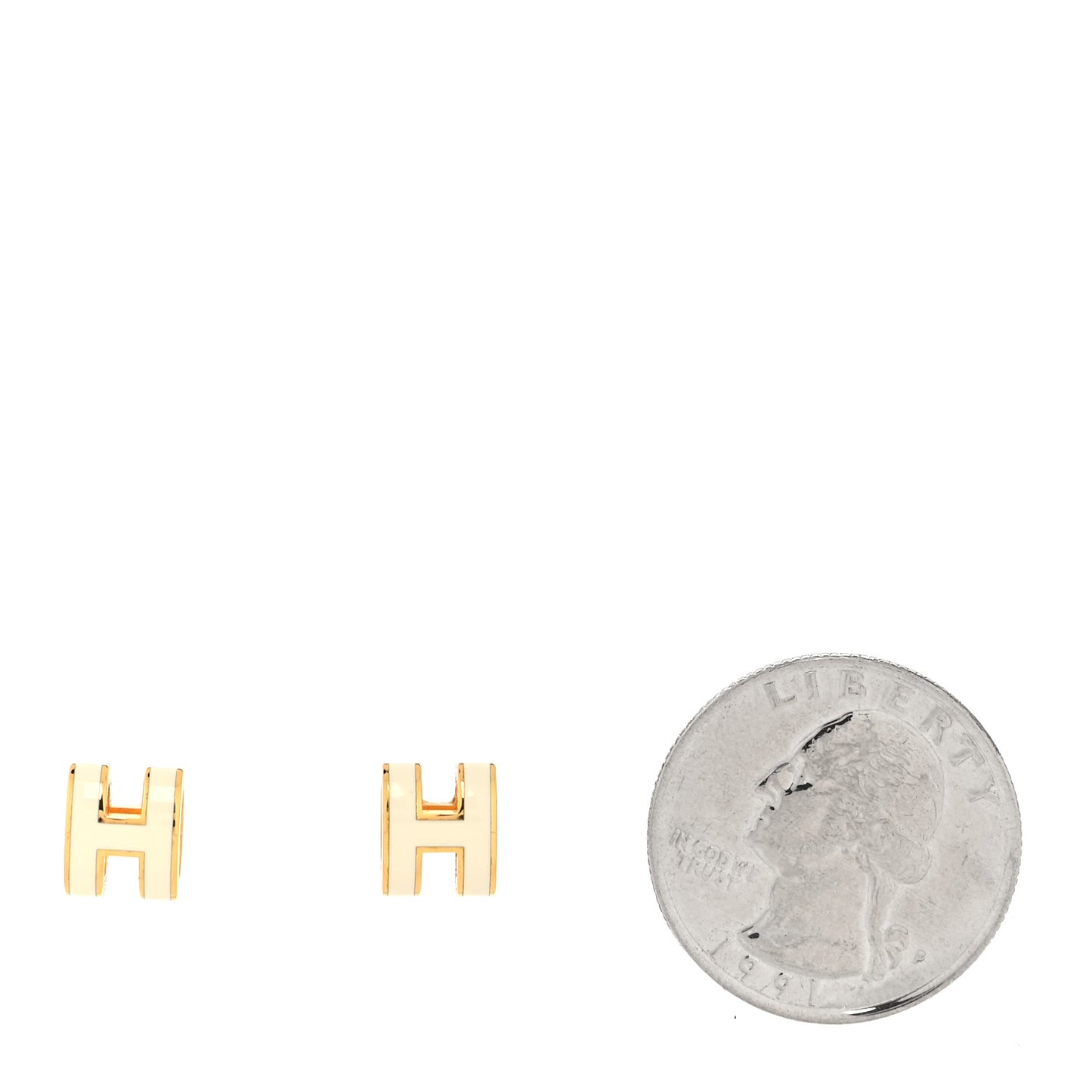 Gold Lacquered Mini Pop H Earrings White