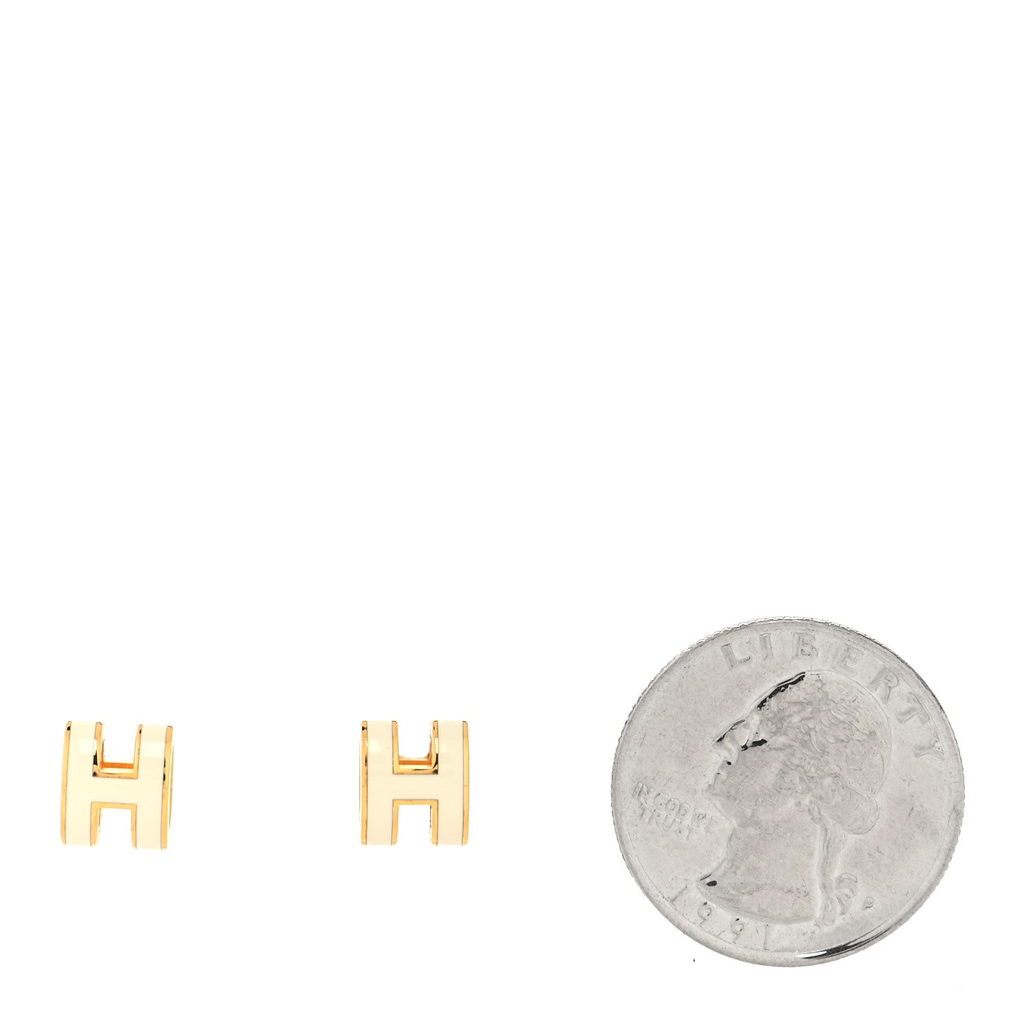 Hermes Gold Lacquered Mini Pop H Earrings White 2 of 5