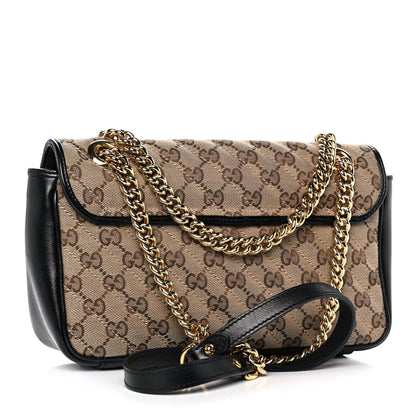 Gucci Monogram Matelasse Diagonal Small GG Marmont Shoulder Bag Beige Black 3 of 14