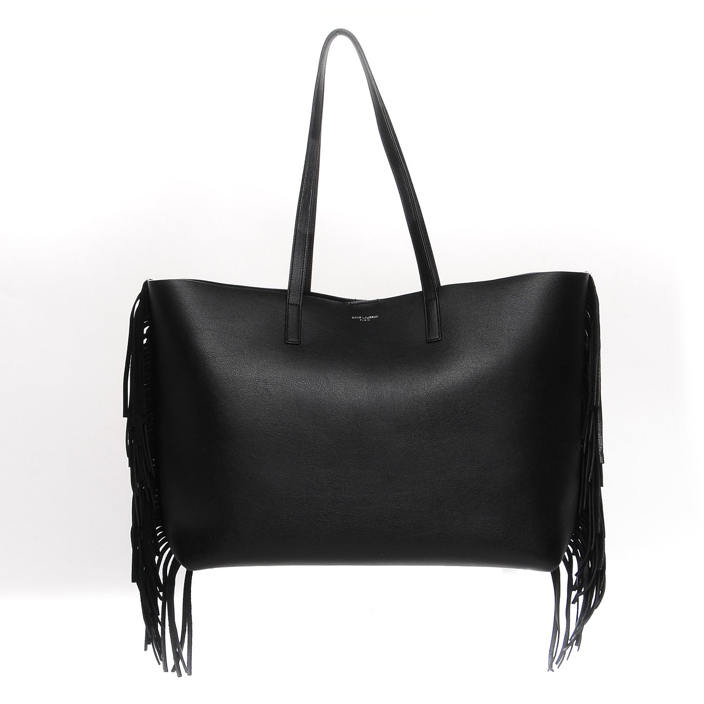 Calfskin Large Fringe Shopping Tote Black