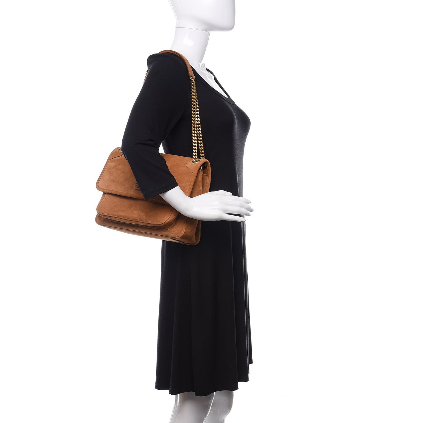 Suede Monogram Medium Niki Chain Satchel Cinnamon