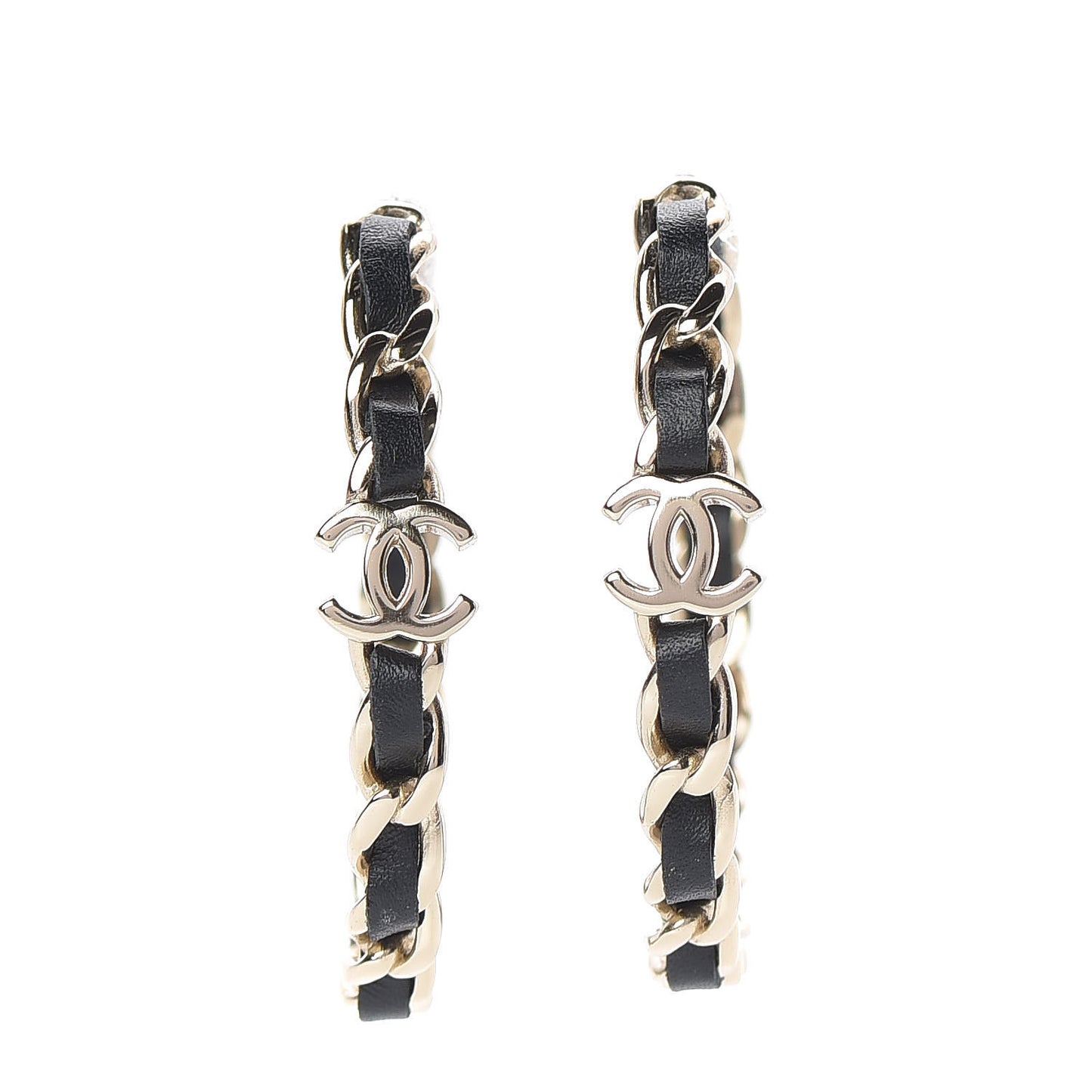Lambskin CC Chain Hoop Earrings Matte Gold Black