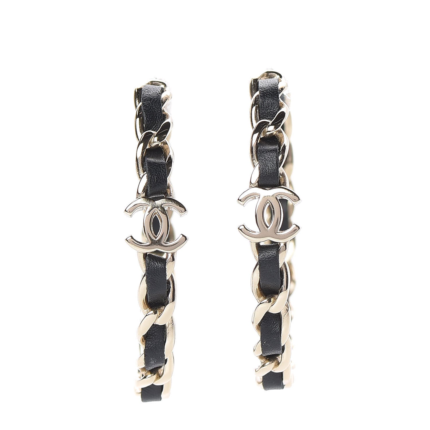 Chanel Lambskin CC Chain Hoop Earrings Matte Gold Black 1 of 5