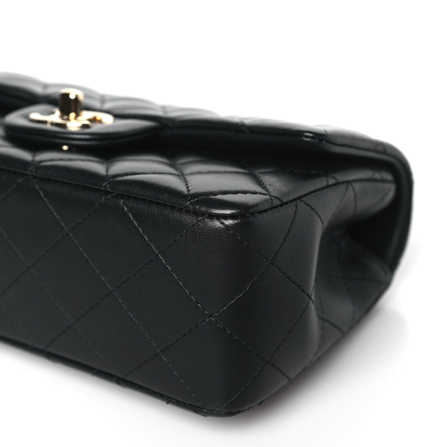 Lambskin Quilted Mini Top Handle Rectangular Flap Black