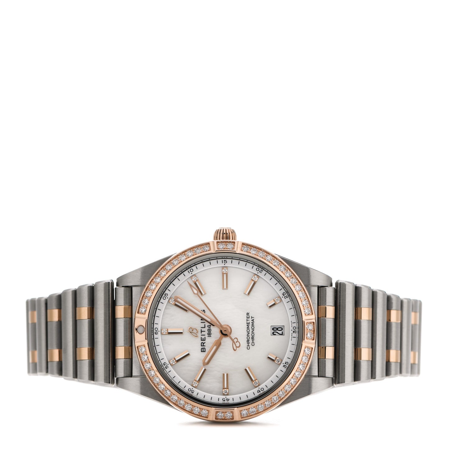Stainless Steel 18K Rose Gold Diamond Bezel 36mm Chronomat Automatic Watch U10380