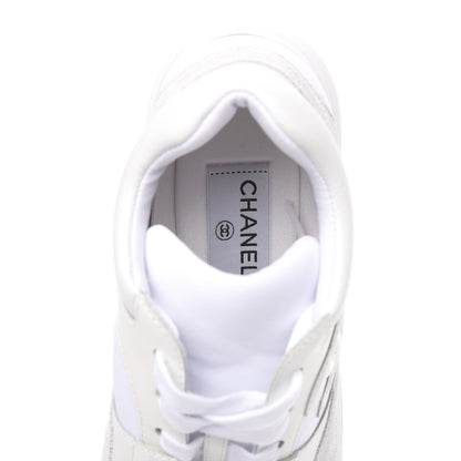 Chanel Suede Calfskin Fabric CC Sneakers 38.5 White 6 of 9