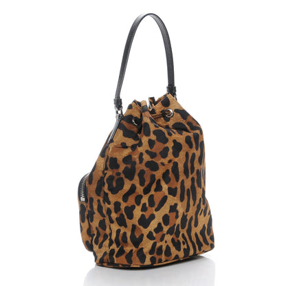 Prada Tessuto Nylon Leopard Print Mini Bucket Bag Miele 3 of 8