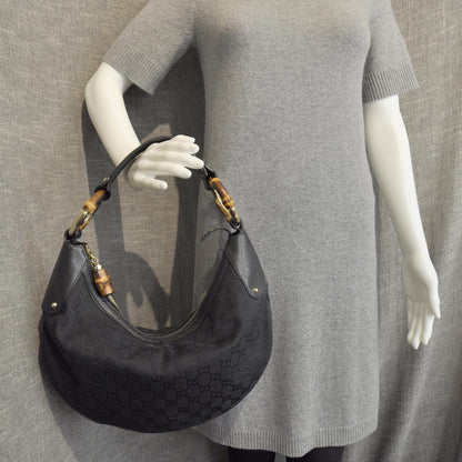 Gucci Monogram Bamboo Ring Hobo Black 3 of 9