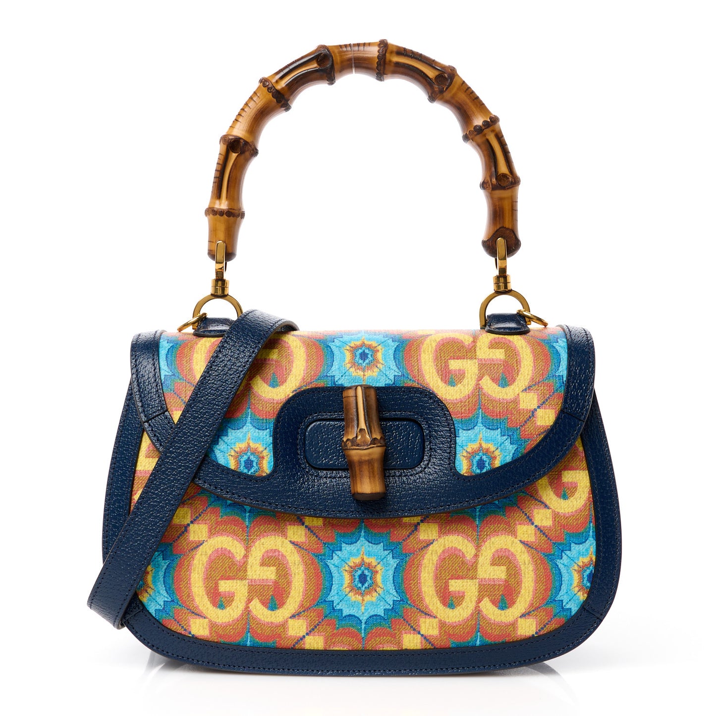 Calfskin Kaleidoscope Medium Bamboo 1947 Top Handle Bag Blue Orange Multicolor Blue Agata
