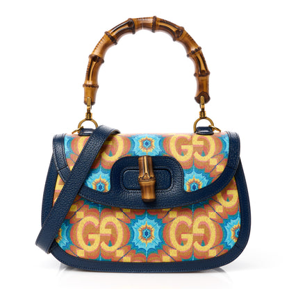Gucci Calfskin Kaleidoscope Medium Bamboo 1947 Top Handle Bag Blue Orange Multicolor Blue Agata 1 of 13