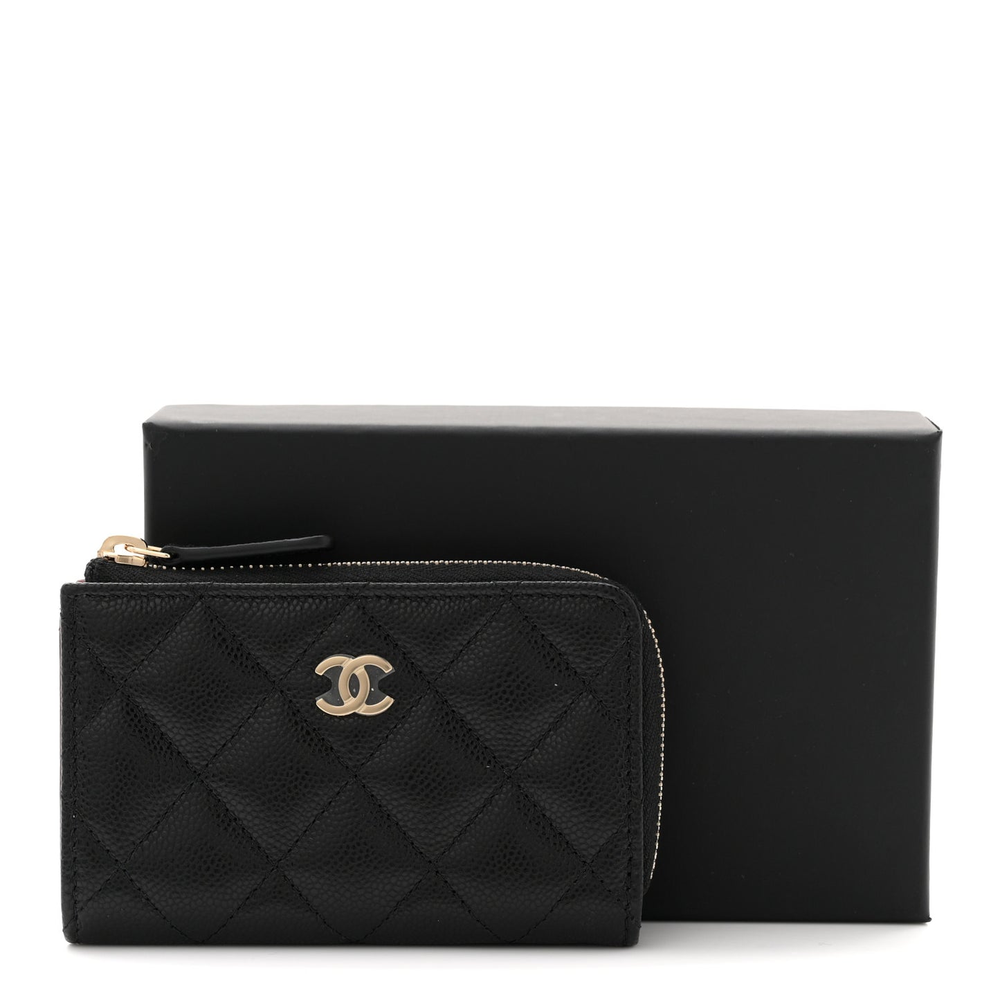 Caviar Quilted Zipped Key Holder Case Black