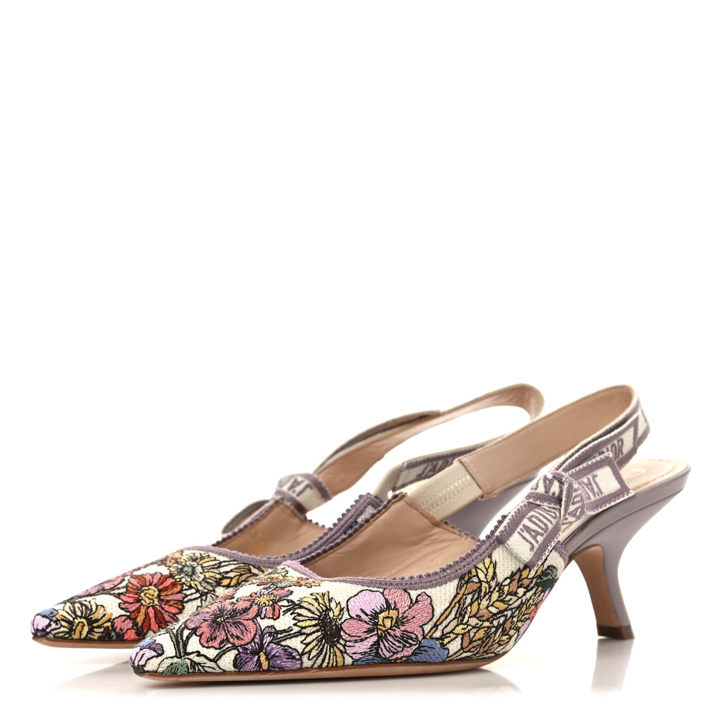 Canvas Embroidered Voyage Cotton Ribbon J'Adior Slingback 65mm Pumps 38 Poudre Multicolor