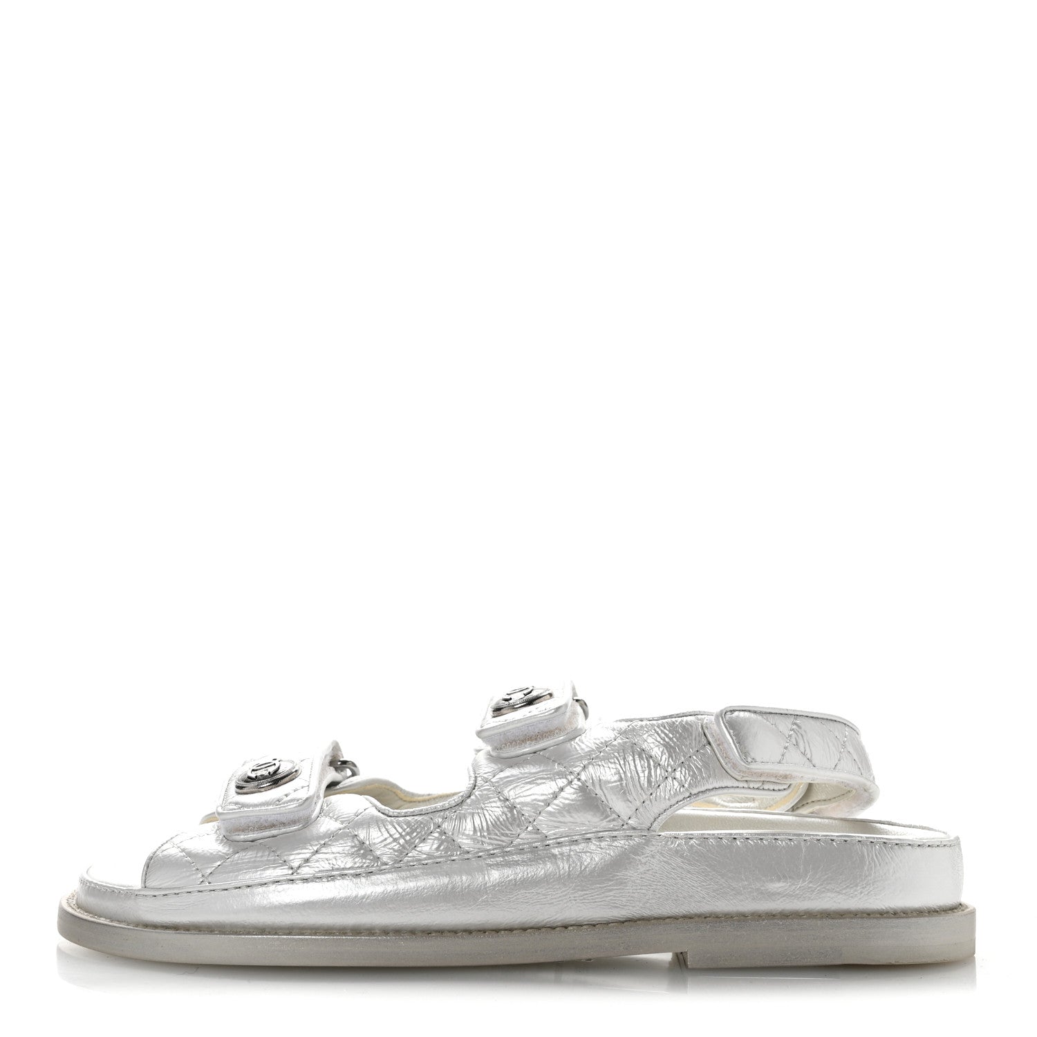 Chanel Laminated Lambskin Quilted Velcro Dad Sandals 36.5 White 1 of 10