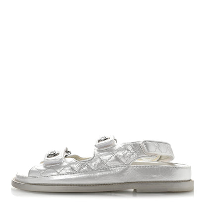 Chanel Laminated Lambskin Quilted Velcro Dad Sandals 36.5 White 1 of 10