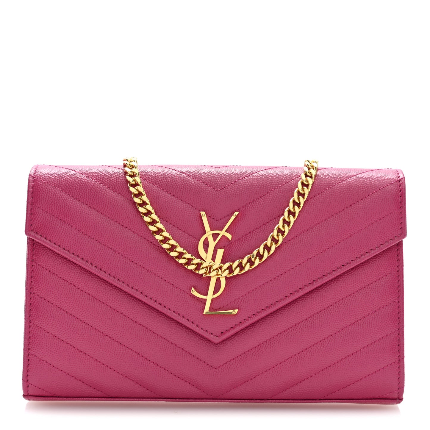Grain De Poudre Matelasse Chevron Monogram Chain Wallet Hot Pink