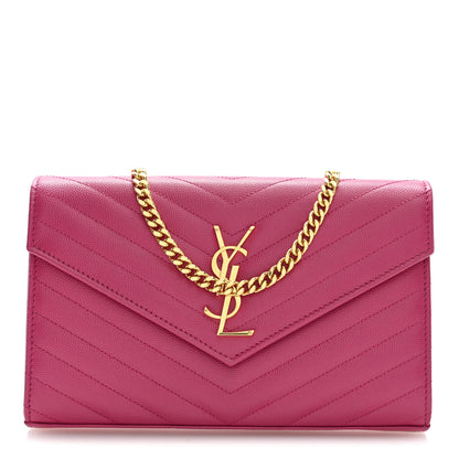 Saint Laurent Grain De Poudre Matelasse Chevron Monogram Chain Wallet Hot Pink 1 of 10