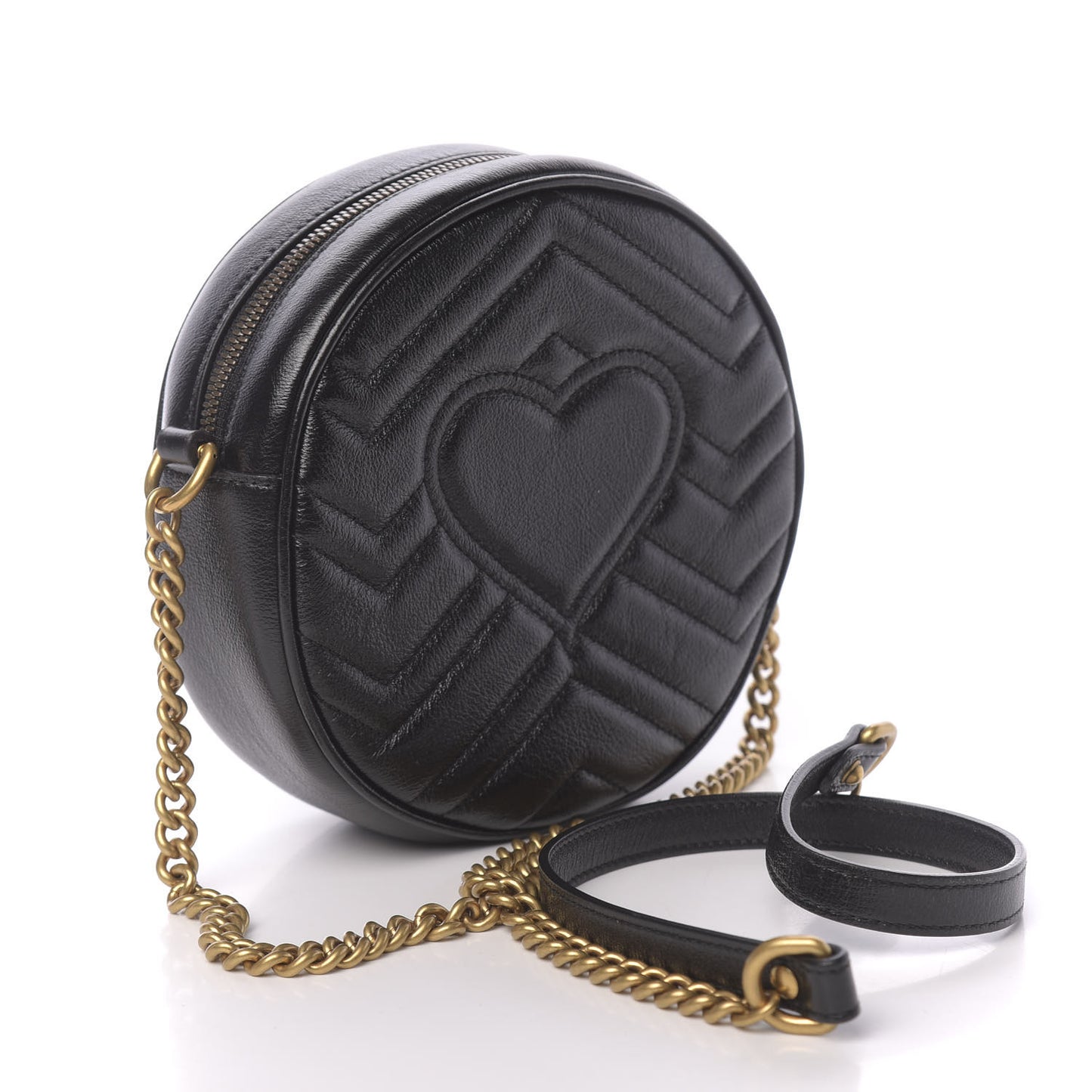 Azalea Calfskin Matelasse Heart Mini GG Marmont Round Shoulder Bag Black