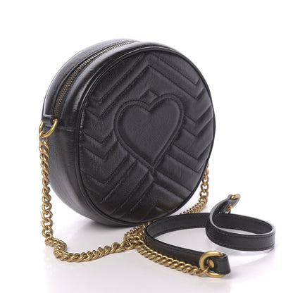Gucci Azalea Calfskin Matelasse Heart Mini GG Marmont Round Shoulder Bag Black 3 of 10