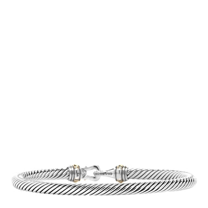 David Yurman Sterling Silver 18K Yellow Gold 4mm Cable Buckle Bracelet 3 of 5