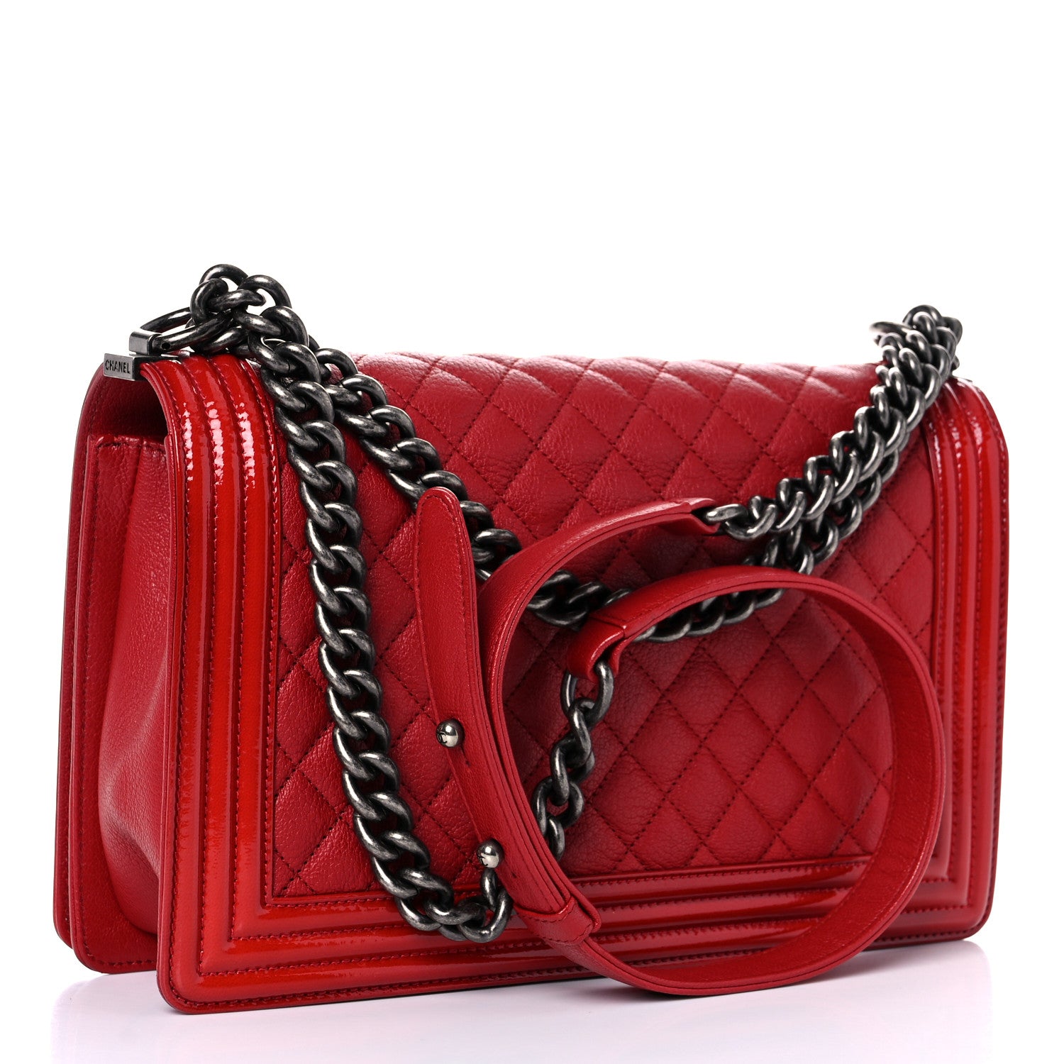 Chanel Patent Goatskin Quilted New Medium Boy Flap Red 3 of 14