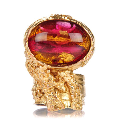Saint Laurent Glass Cabochon Arty Ovale Ring 7 Gold Pink 1 of 6
