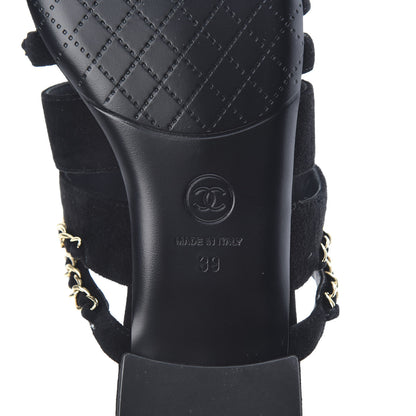 Chanel Suede Chain Mule Sandals 39 Black 6 of 8