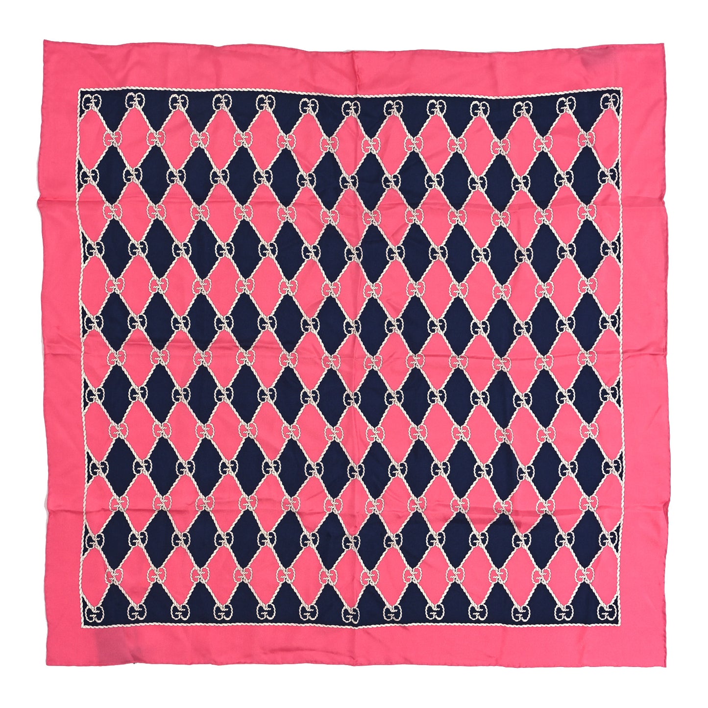 Silk GG Rope Print Square Scarf Pink Blue