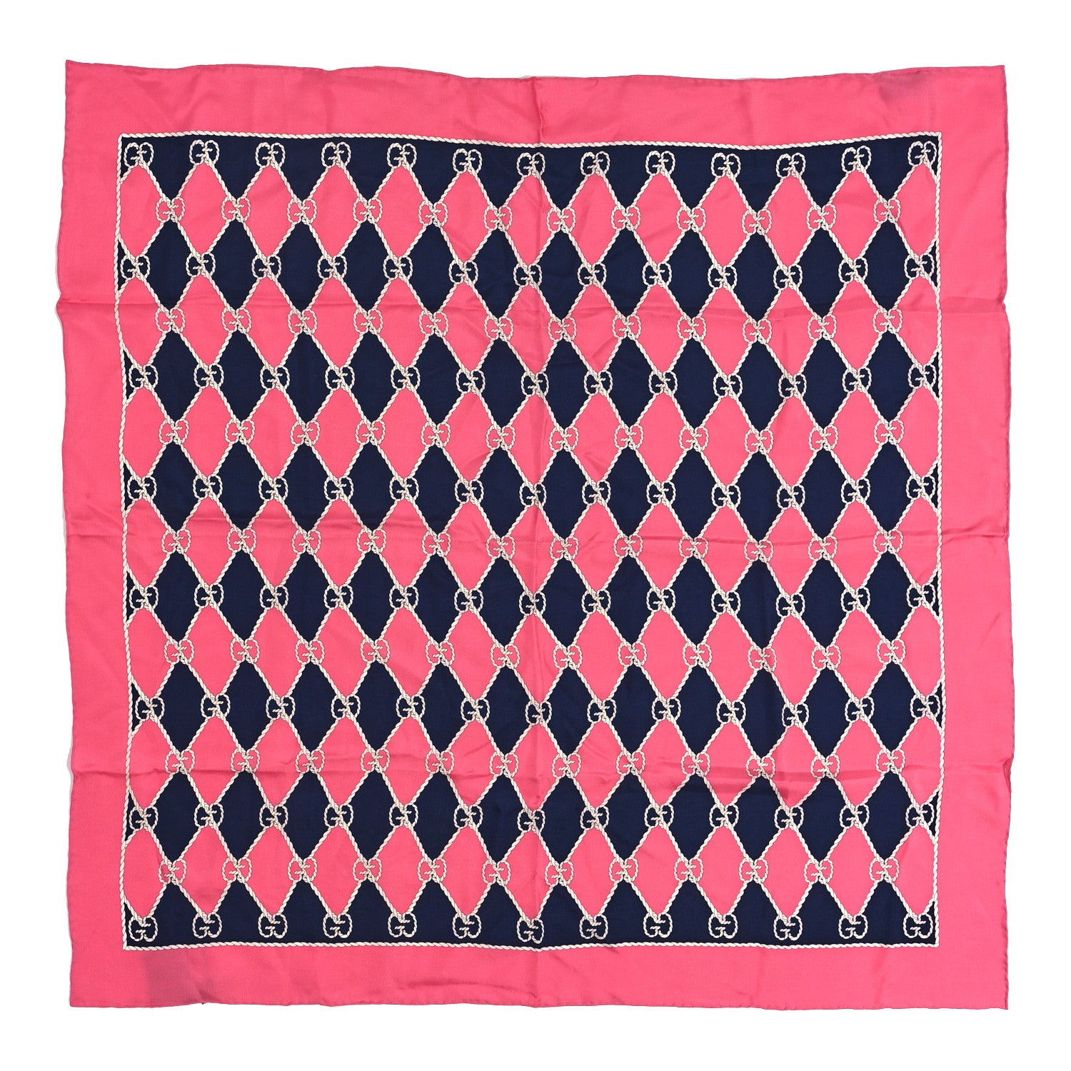 Gucci Silk GG Rope Print Square Scarf Pink Blue 1 of 3