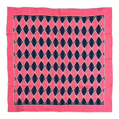 Gucci Silk GG Rope Print Square Scarf Pink Blue 1 of 3