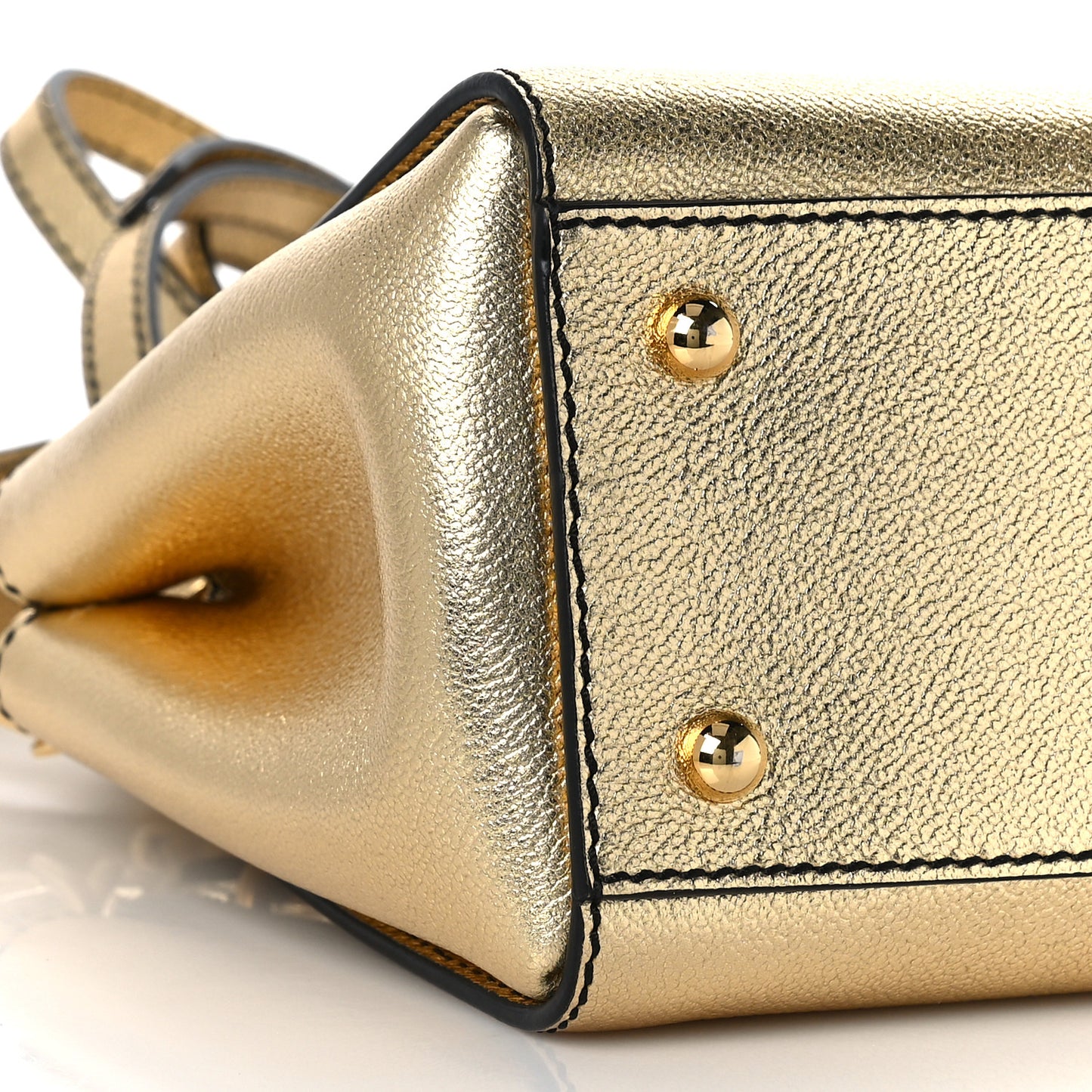 Metallic Soft Grain Calfskin Small Buckle Tote Gold