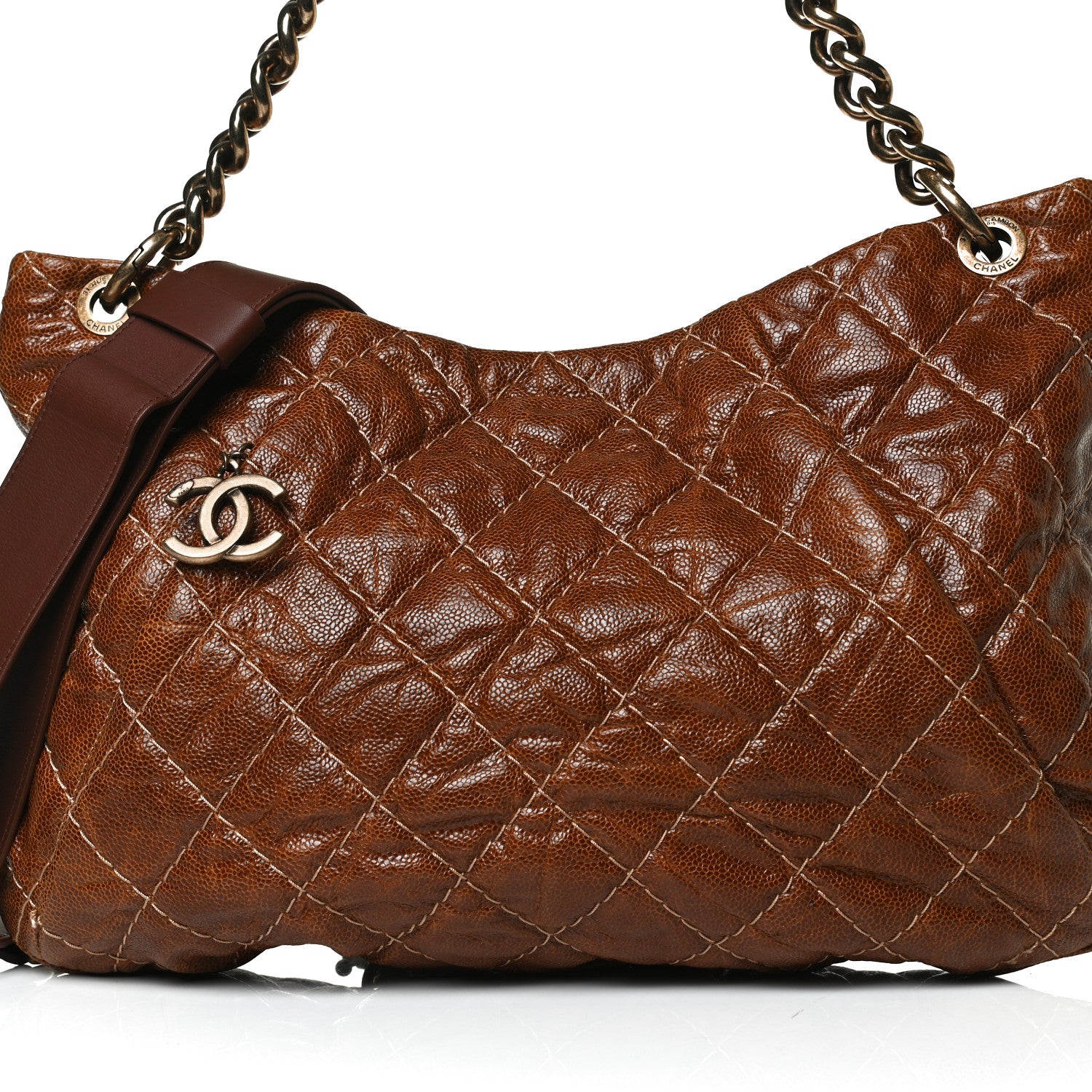 Chanel Crumpled Grained Calfskin Coco Pleats Hobo Brown 8 of 17