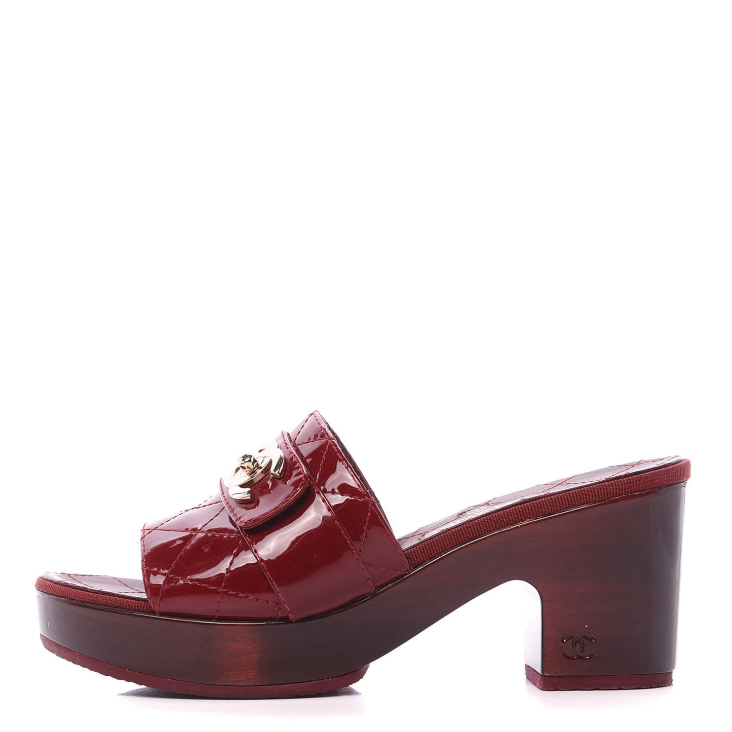 Patent Quilted Turn Lock CC Platform Mule 36.5 Rouge