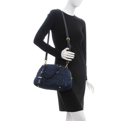 Prada Tessuto Nylon Chevron Quilted Dome Satchel Blue 2 of 10