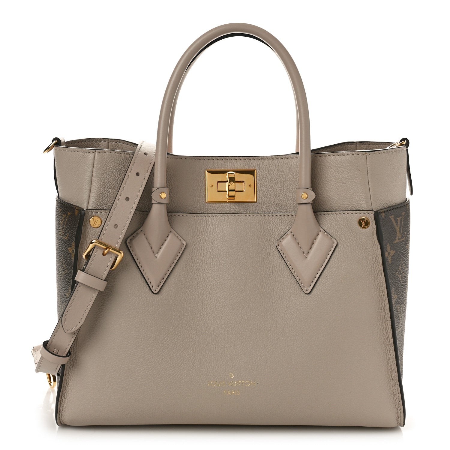 Louis Vuitton Calfskin Monogram On My Side MM Greige 1 of 9