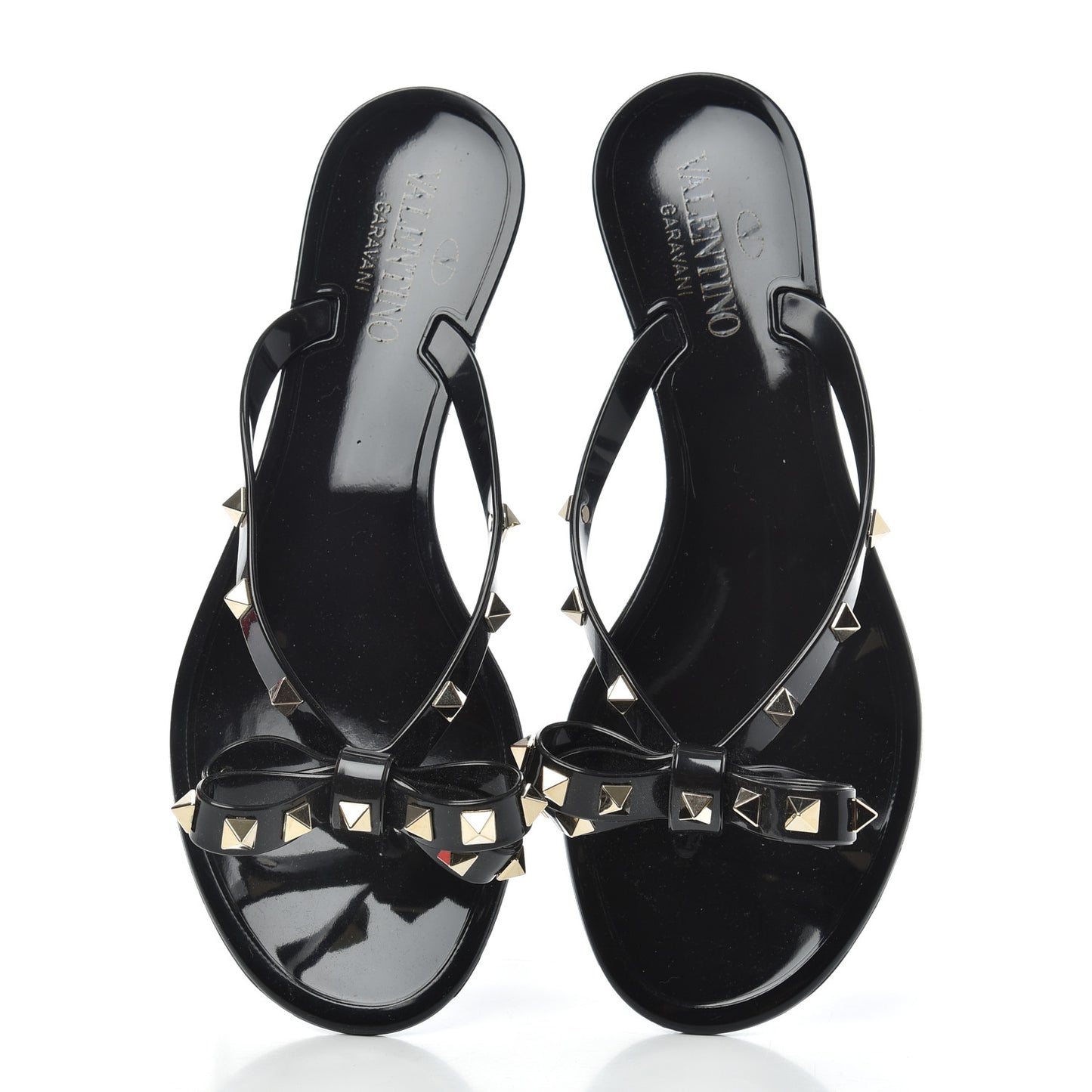PVC Jelly Rockstud Bow Thong Sandals 38 Black