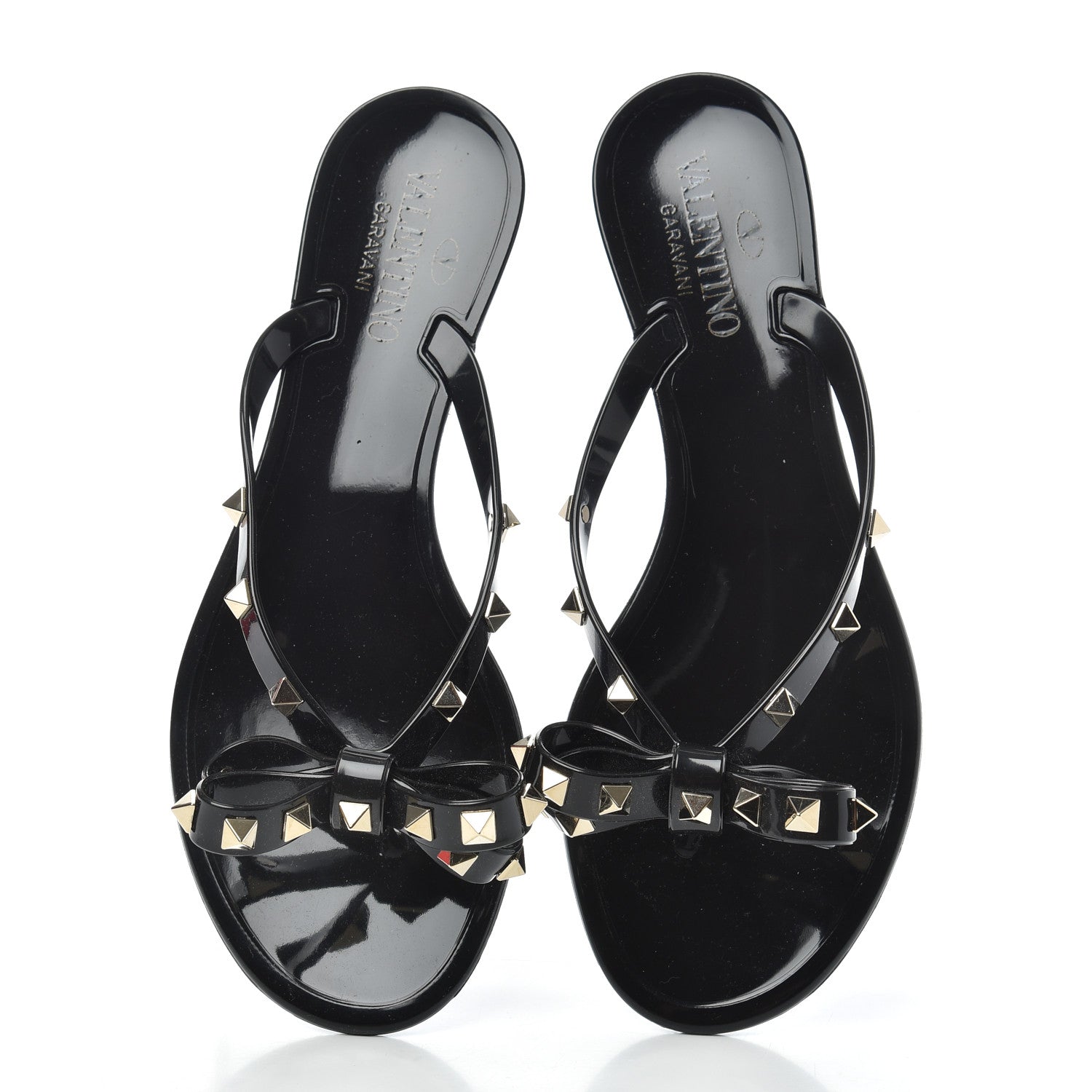 Valentino Garavani PVC Jelly Rockstud Bow Thong Sandals 38 Black 5 of 10