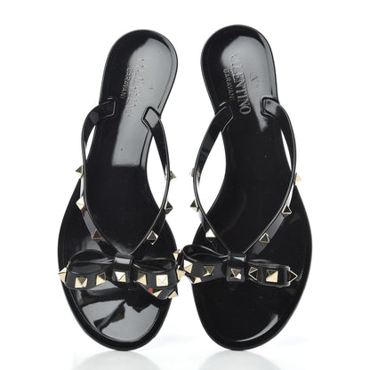Valentino Garavani PVC Jelly Rockstud Bow Thong Sandals 38 Black 5 of 10