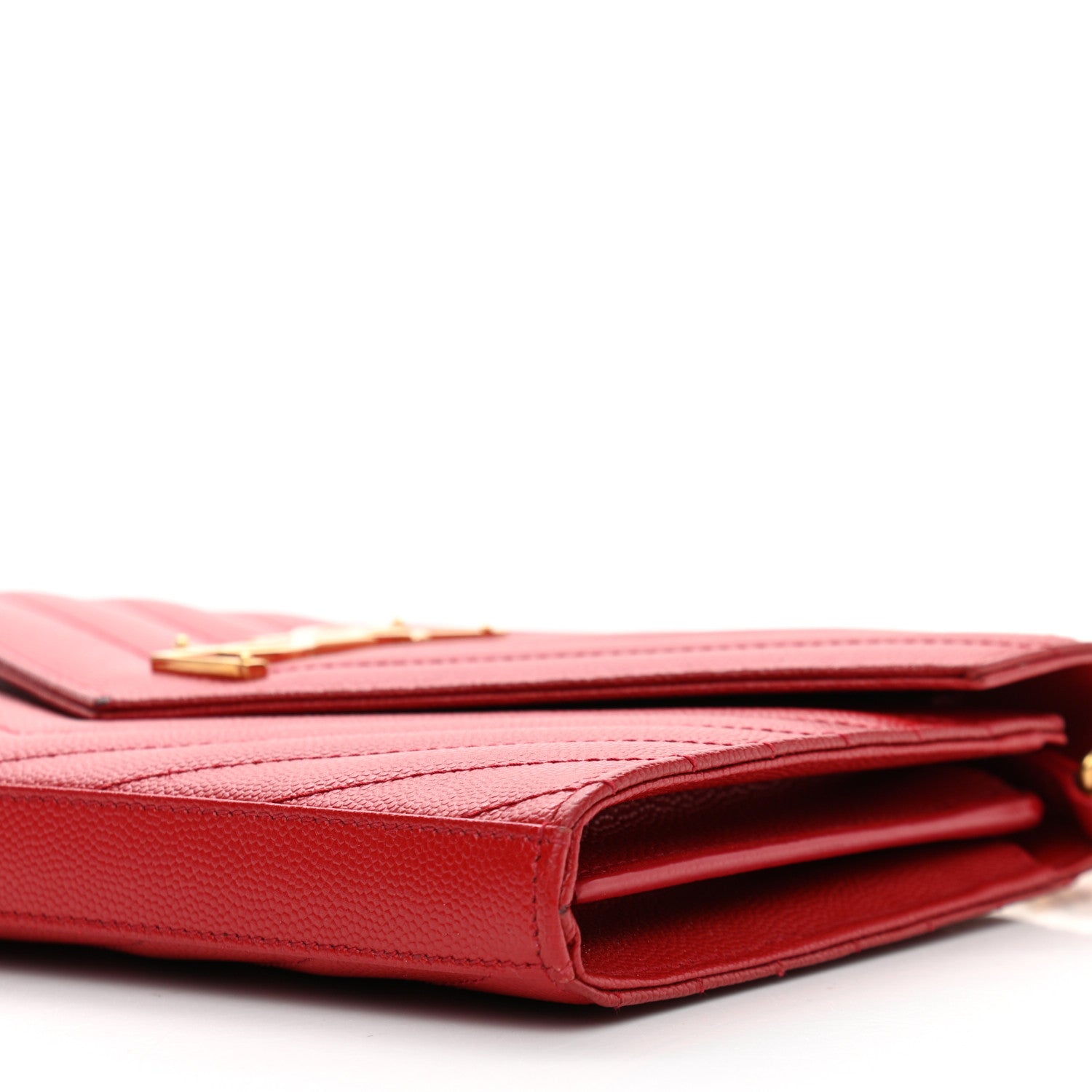 Saint Laurent Grain De Poudre Matelasse Chevron Monogram Chain Wallet Red 10 of 13