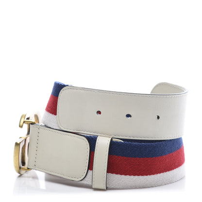 Gucci Nylon Calfskin Sylvie Web Double G 40mm Belt 95 38 Mystic White Hibiscus Red Maritime 4 of 7