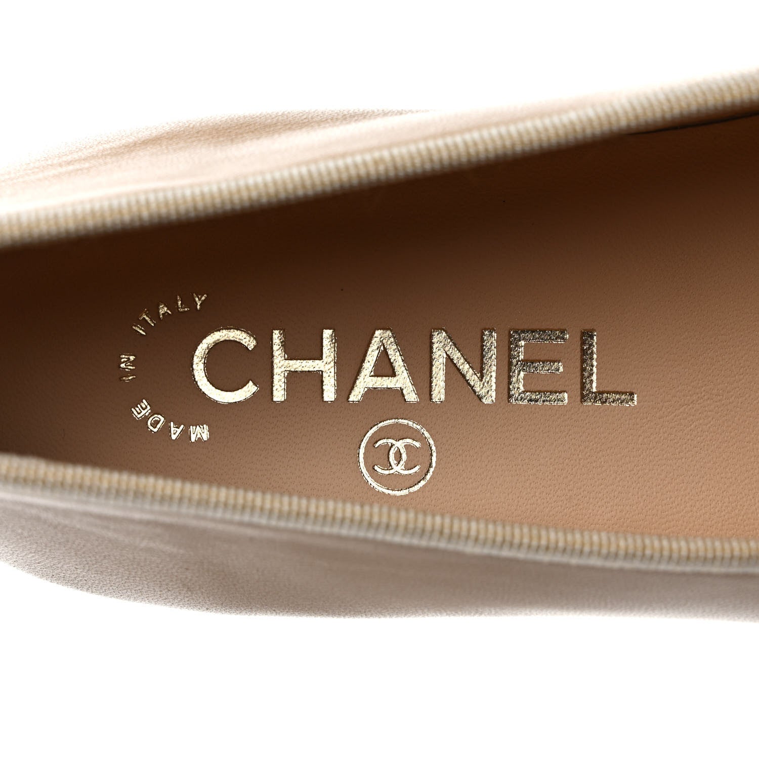 Chanel Lambskin Cap Toe CC Ballerina Flats 37 Beige Black 7 of 8