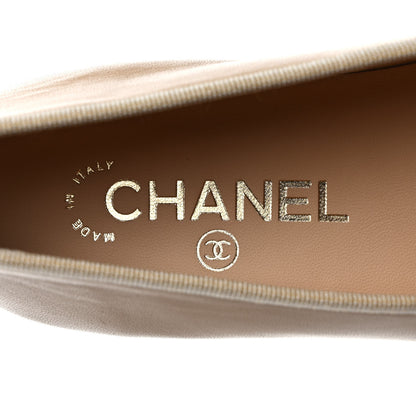 Chanel Lambskin Cap Toe CC Ballerina Flats 37 Beige Black 7 of 8
