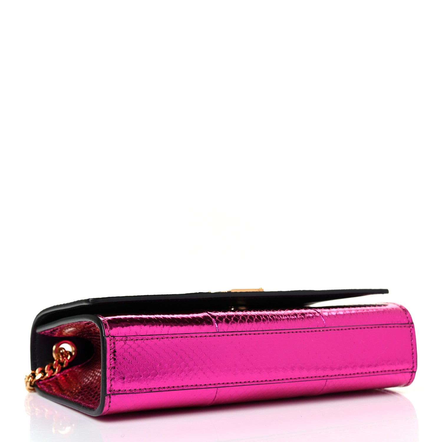 Saint Laurent Metallic Snakeskin Small Classic Monogram Kate Satchel Shiny Fuxia 3 of 4