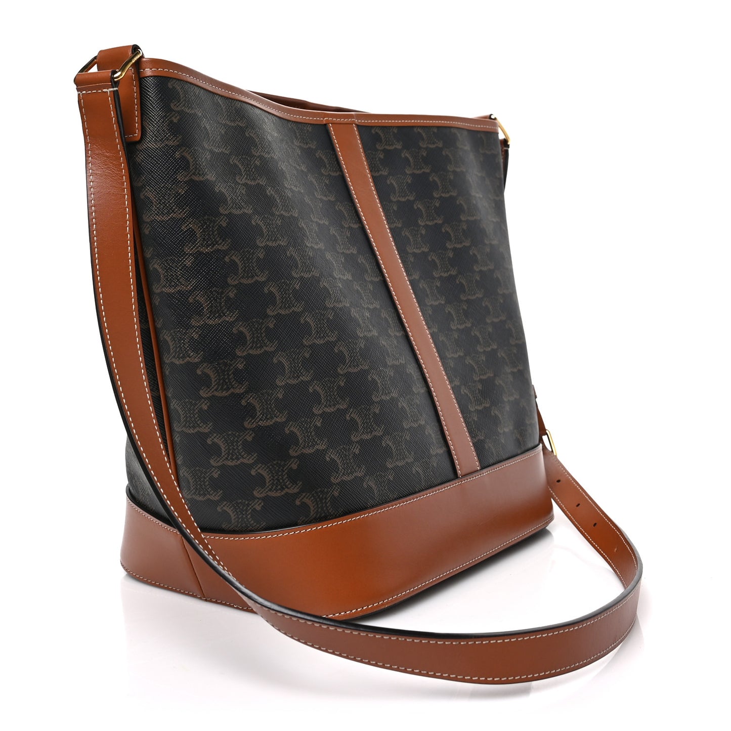 Triomphe Canvas Calfskin Medium Bucket Bag Tan