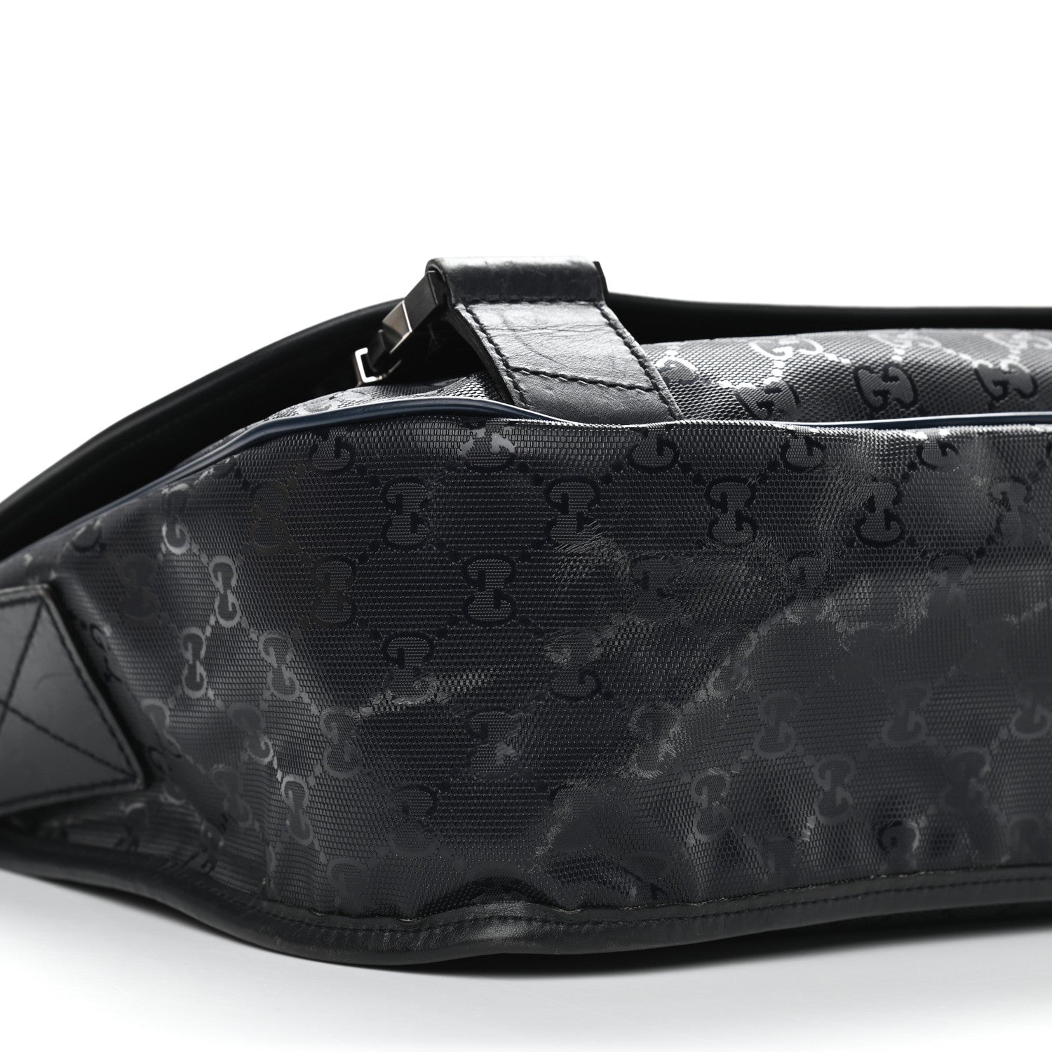 Gucci Imprime Monogram Medium Double Buckle Flap Messenger Bag Navy 8 of 16