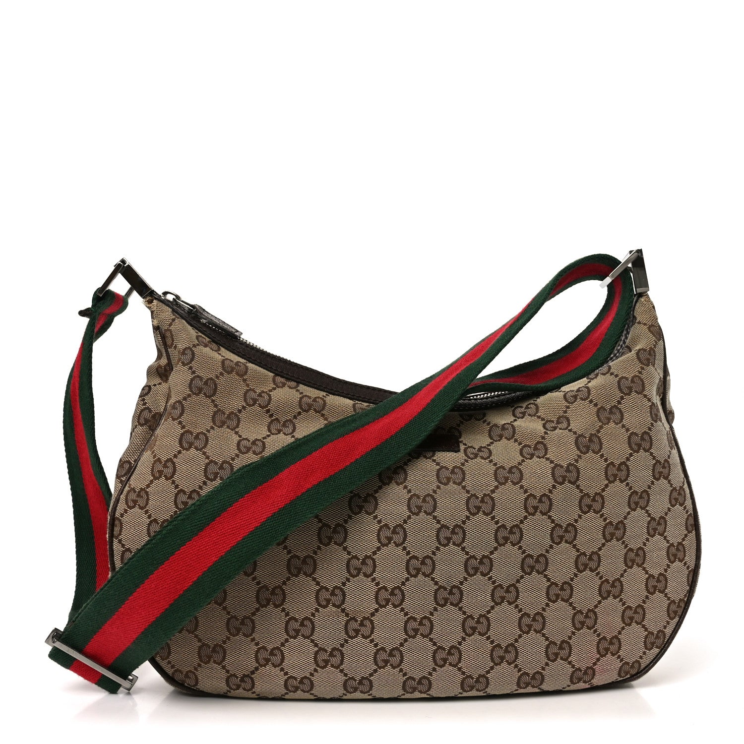 Gucci Monogram Web Medium Half Moon Hobo Dark Brown 1 of 11