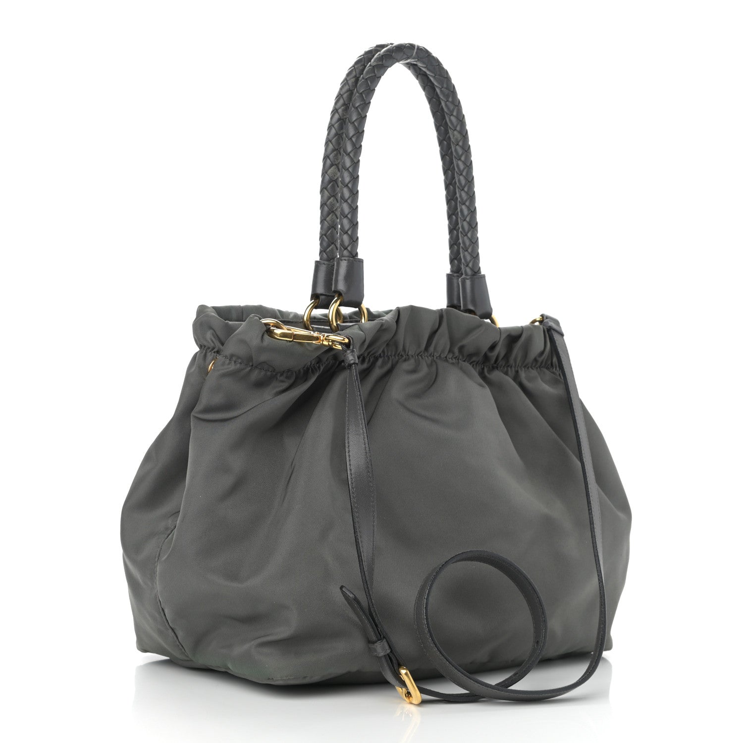 Prada Tessuto Nylon Nappa Braided Top Handle Tote Grey 3 of 20