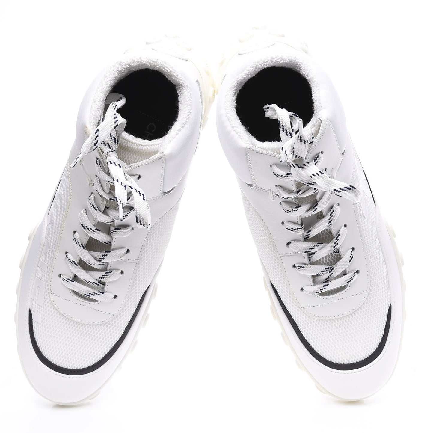 Calfskin Mesh Lycra Womens Logo High Top Sneakers 39 White