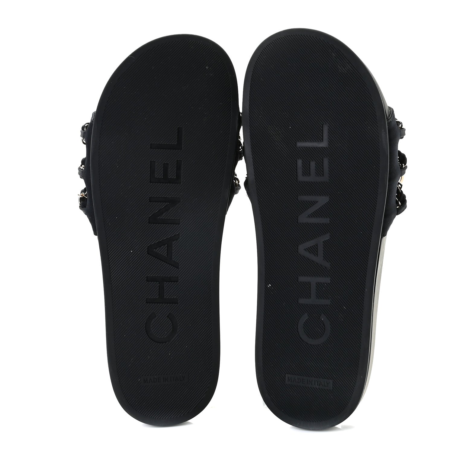 Chanel Satin Canvas Chain Slides Sandals Flats 38 Marine 7 of 8