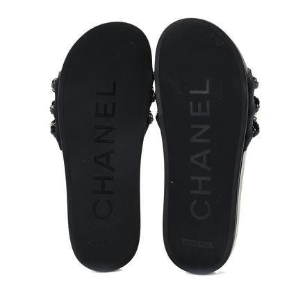 Chanel Satin Canvas Chain Slides Sandals Flats 38 Marine 7 of 8
