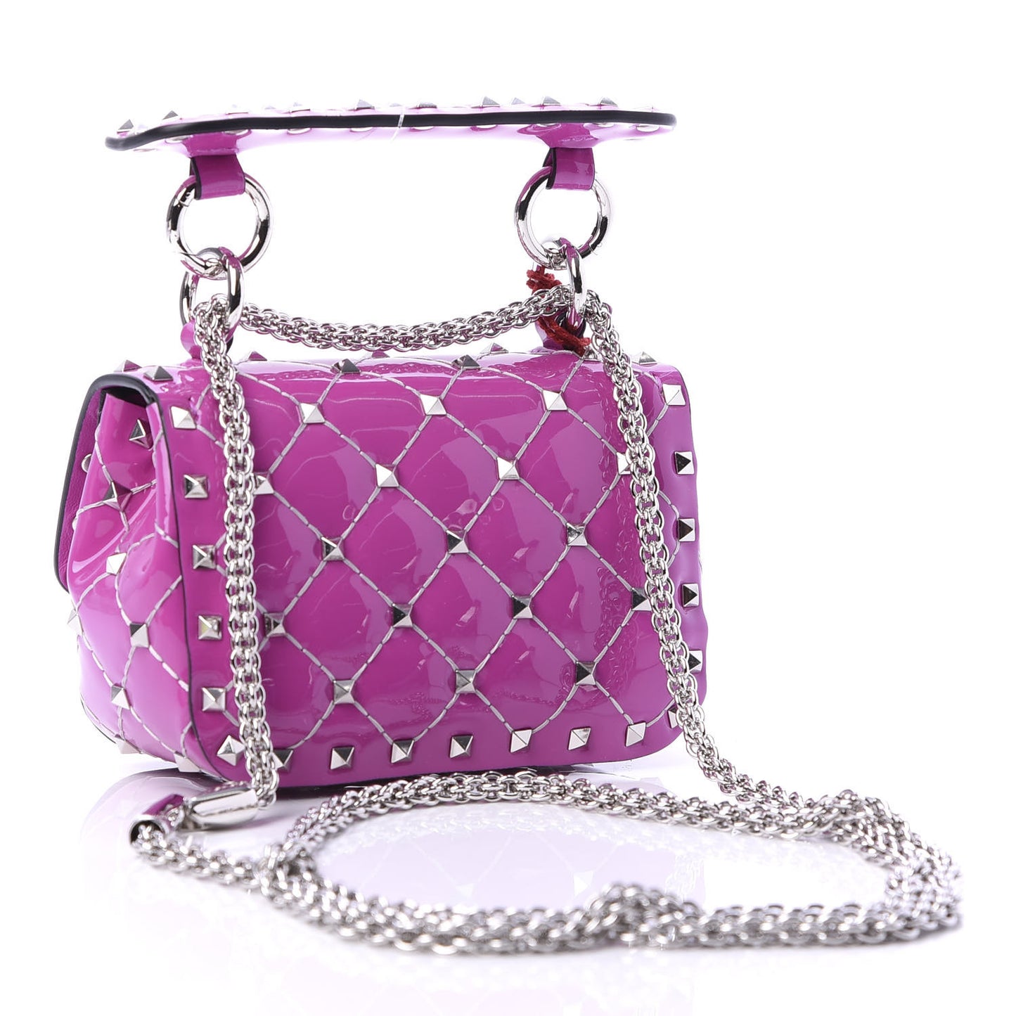Patent Micro Rockstud Spike Shoulder Bag Radiant Orchid